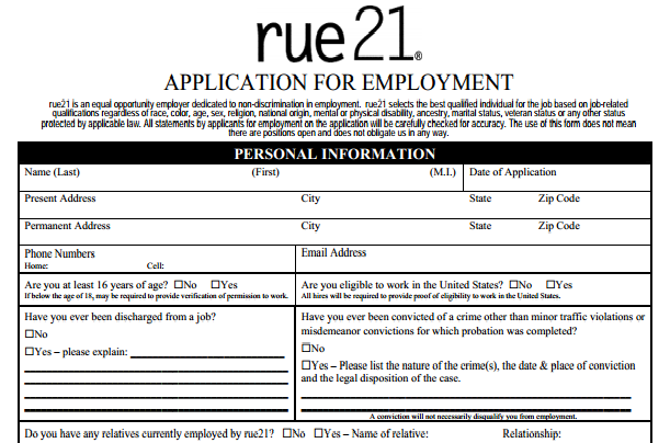 Printable job applications for rue 21